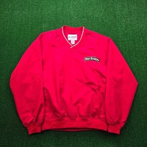 Red Baron Pizza Employee Windbreaker Mens Small Red Pullover Uniform Work Wear